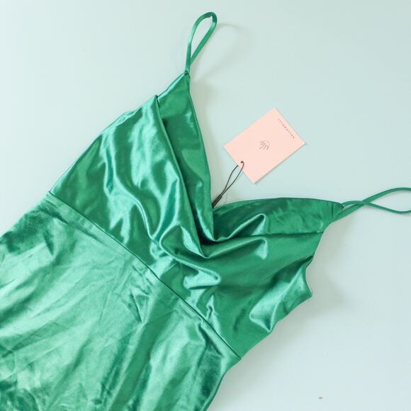NEW Hello Molly Kelly Green Satin Midi Slip Cowl Neck Dress Size Large US 8 - Picture 2 of 10